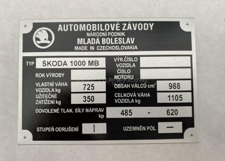 štítek Škoda 1000 MB
