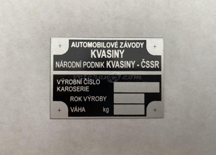 štítek Škoda "ČSSR Kvasiny"